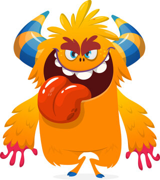 Cute Cartoon Monster with Long Tongue and Funny Face Isolated on White