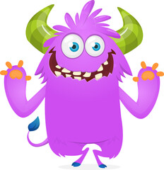 Fototapeta premium Cartoon Halloween monster creature with scary horns isolated white