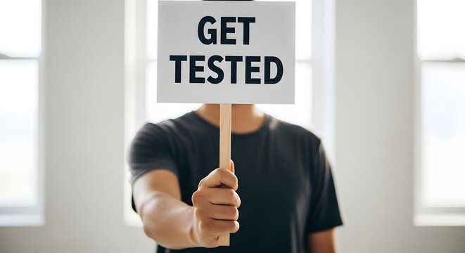 A person holding a sign that says get tested as a powerful message for world aids day awareness to encourage health screening and medical checkup