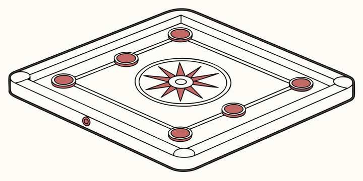Isometric carrom board game design with star center tabletop isometric recreation competition tournament activity strategy traditional entertainment illustration boardgame background