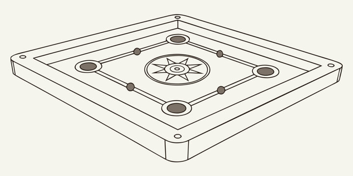 Simple isometric carrom board game vector drawing with tabletop isometric illustration recreation competition tournament activity strategy traditional entertainment boardgame background