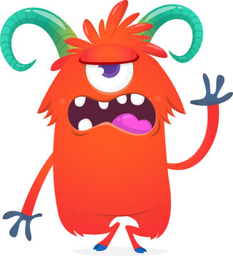 Happy Halloween cartoon monster with scary horns and funny face