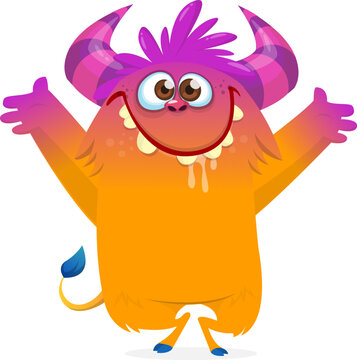 Happy Halloween cartoon monster with scary horns and funny face