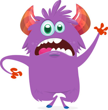 Happy Halloween cartoon monster with scary horns and funny face