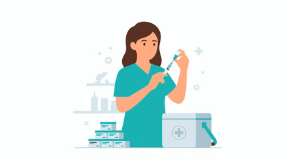Obraz premium Nurse preparing vaccine injection with medical supplies and cooler