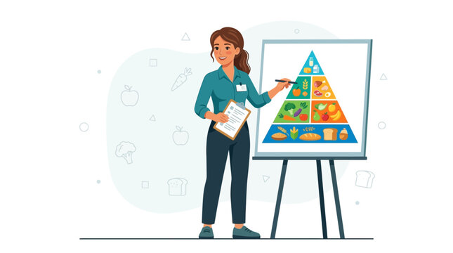 Nutritionist Explains Food Pyramid on Whiteboard - Healthy Eating Education