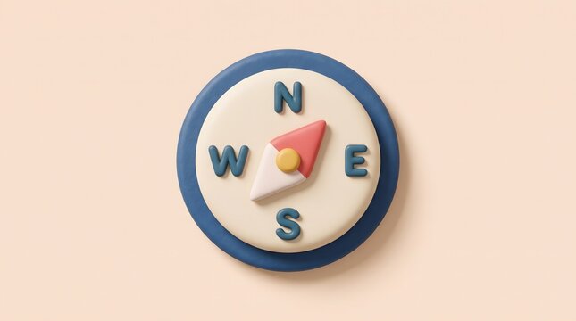 Minimalist 3d rendered compass icon featuring soft blue and pastel red plastic textures on a smooth light cream background