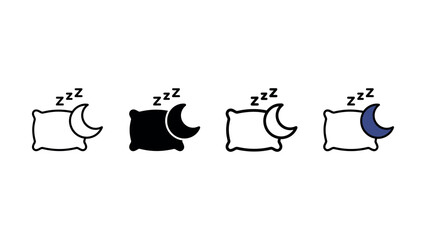 Fototapeta premium Set of four sleep icons featuring pillows and crescent moons for bedtime web interface design