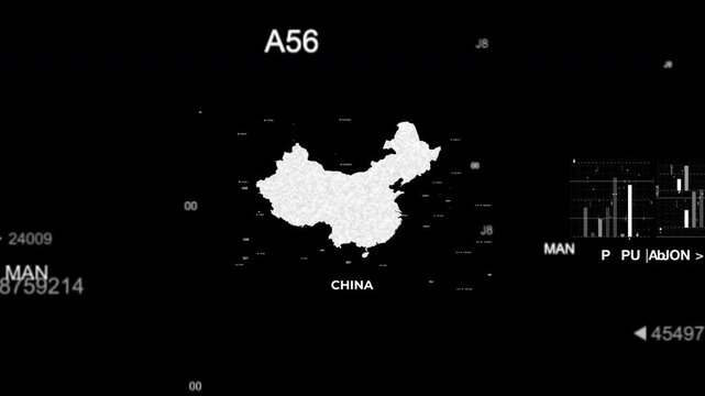 China map animation showcasing economy, infrastructure, technology, population, energy, trade, and national development data for presentations, films, documentaries, and motion graphics.