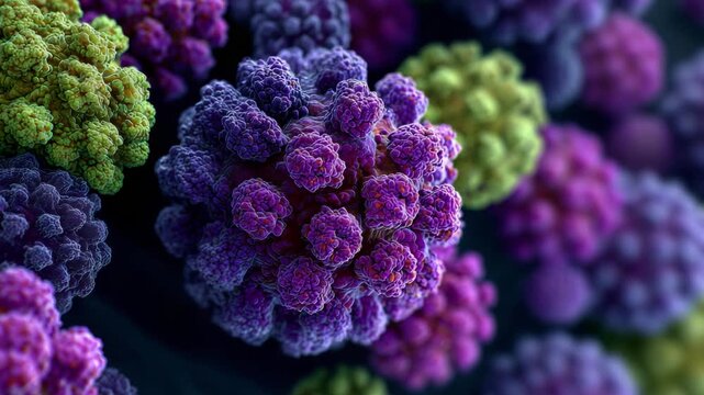 A close up view of colorful cells with intricate shapes and patterns in a laboratory environment