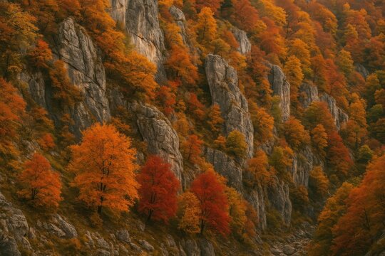 Vibrant autumn forest landscape background