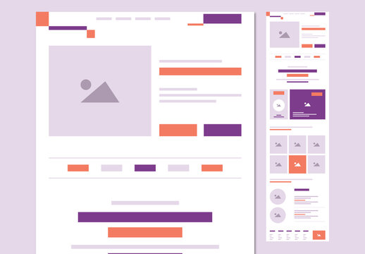 Modern Website UI Template with Purple and Coral Minimal Layout