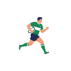 Fototapeta premium Rugby Player Number 7 Running with Ball, Flat Sports Illustration
