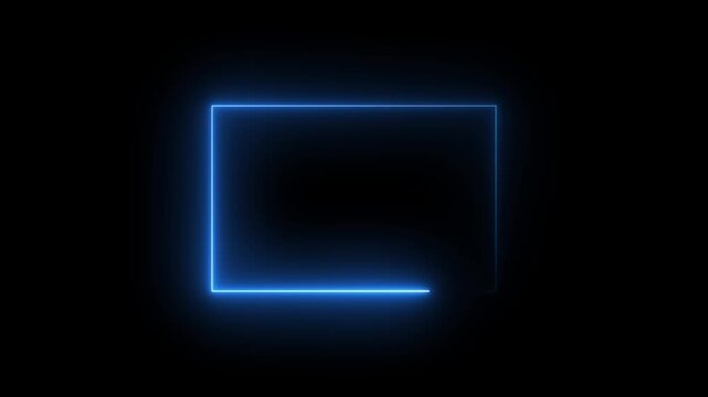 Neon Rectangle Picture Frame Icon Animation Glowing Blue Color neon box round shape screen rotation border frame effect seamless footage smooth line wallpaper on black background