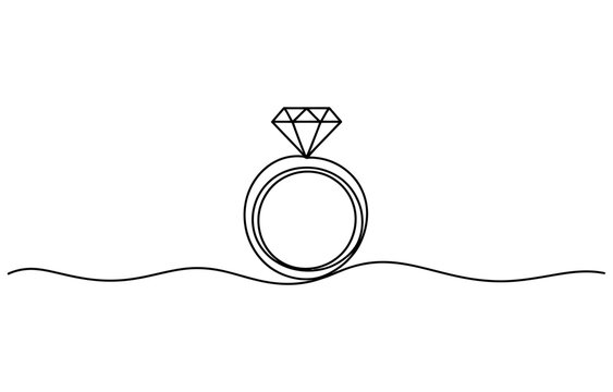 Continuous single line drawing of a diamond ring engagement jewelry icon Vector, illustration