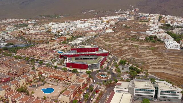 Aerial view of residential neighborhoods and urban landscape in Adeje, Tenerife