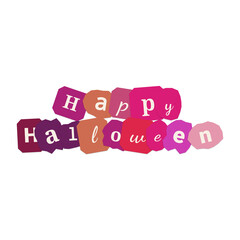 Happy Halloween creative typography collage with pink and purple paper shapes on white background © Sayem