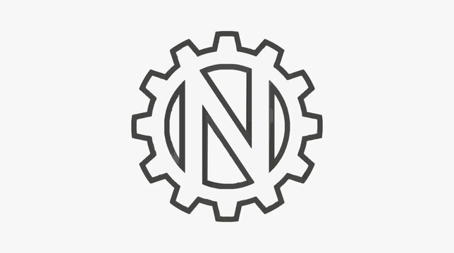 Modern Gear Icon with Bold N Letter Inside for Branding and Technology Design
