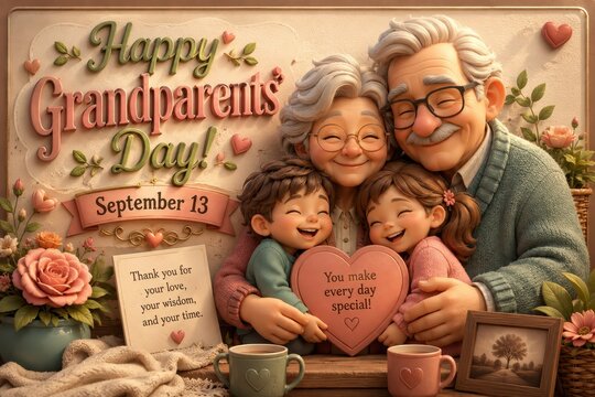 Happy Grandparents Day illustration with smiling family and heartwarming message