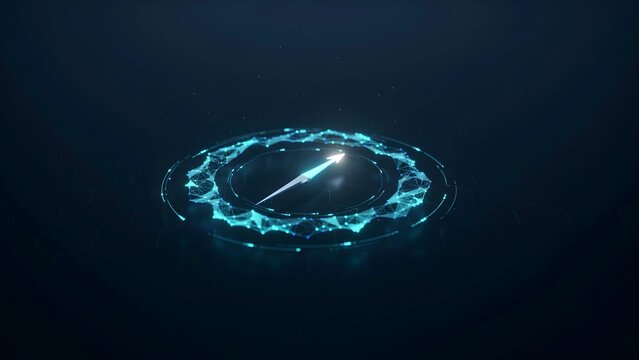 Luminous blue data compass in dark void &ndash; Ideal for digital navigation, business analytics, or strategic tech guidance.