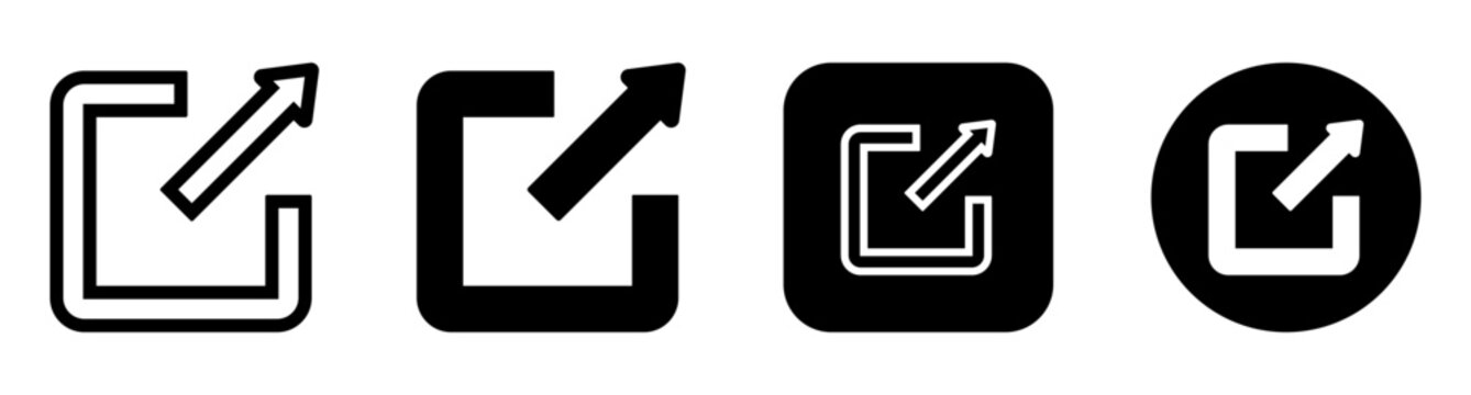 External link and share icons for web, app and user interface design, representing external link, sharing, navigation, and redirect actions. Useful for websites, dashboards, mobile applications