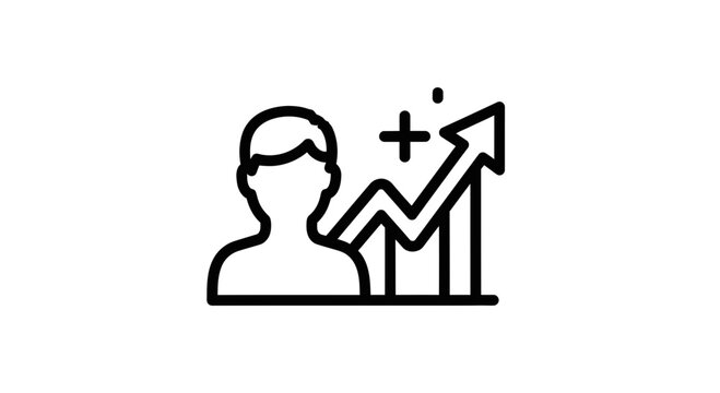 Business Growth and Success Icon: Person Silhouette with Upward Arrow Graph