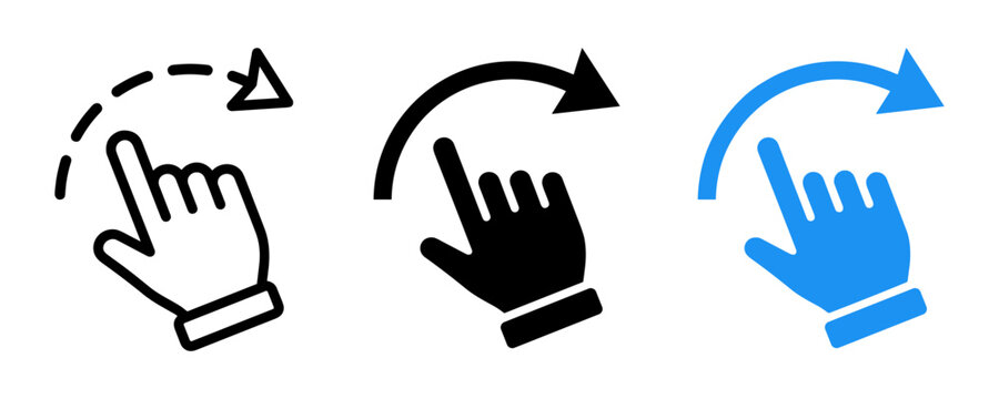 Set of gesture icons showing a swipe or touch action with arrows, isolated vector illustration