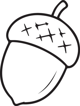 Oak tree acorn line art vector illustration. Minimalist black and white outline icon for autumn forest themes, Thanksgiving crafts, fall foliage designs, and coloring pages.