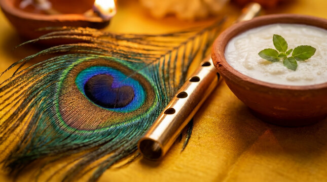 Symbolic devotional arrangement for Hindu Janmashtami celebration