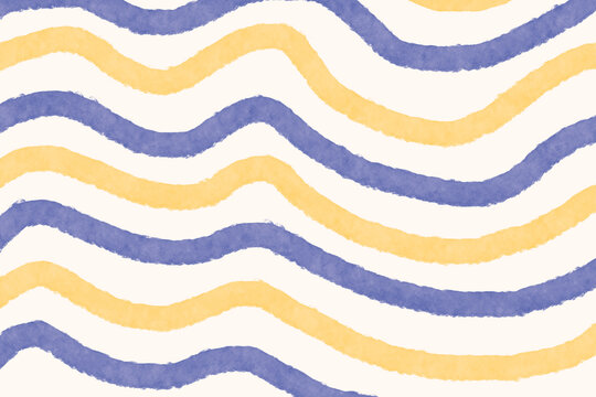 Seamless Wavy Stripe Pattern &mdash; Hand Drawn Blue and Yellow Horizontal Wave Repeat Tile on Cream Background for Fabric, Textile and Surface Design