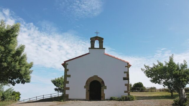 Small white chapel Ermita de San Antonio Candas Asturias Spain