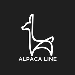 Naklejka premium Minimalist White Line Art Alpaca Logo Design on Dark Background, Modern Animal Illustration for Branding and Identity