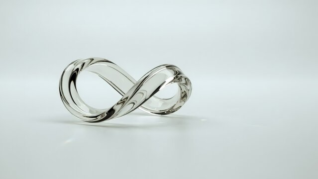 Translucent glass Mobius ribbon in soft light &ndash; Suitable for continuous processes, mathematical concepts, or infinite flow.
