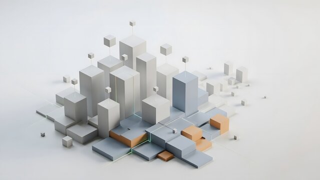 Isometric digital city grid with glowing channels &ndash; Ideal for smart city technology, urban planning, or network architecture.