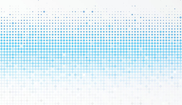 Blue diamond shape halftone mosaic pattern for modern technology and data visualization background.