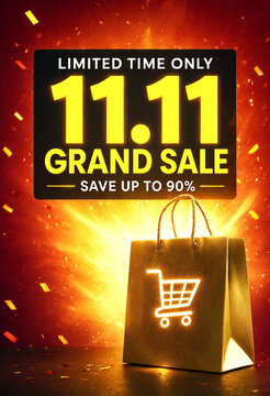 Spectacular shopping sale event with glowing bag and bright explosion background highlighting massive discounts