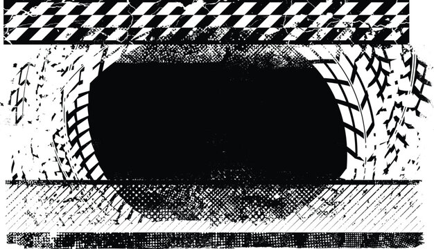 Dynamic racing background with distressed lines and asphalt texture,perfect for speed-themed creative project.Grunge racing banner with checkered pattern and tire tracks, useful for motorsport posters