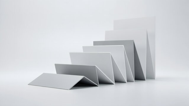 Silver and white geometric rising staircase &ndash; Great for financial advancement, corporate hierarchy, or success concepts.