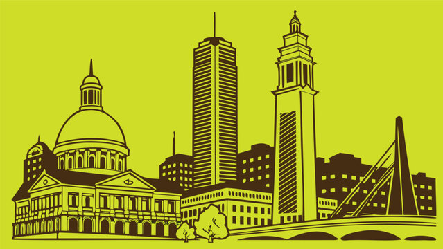 Boston panoramic skyline silhouette vector illustration