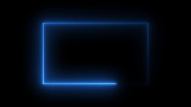 Neon Rectangle Picture Frame Icon Animation Glowing Blue Color neon box round shape screen rotation border frame effect seamless footage smooth line wallpaper on black background