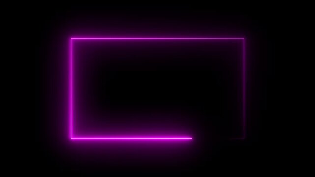 Neon Rectangle Picture Frame Icon Animation Glowing pink Color neon box round shape screen rotation border frame effect seamless footage smooth line wallpaper on black background