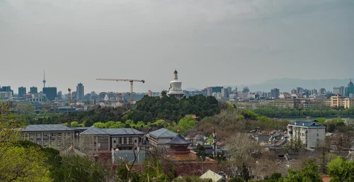 Beijing skyline with White Dagoba at Beihai Park, China in Beihai Park, Beijing, China