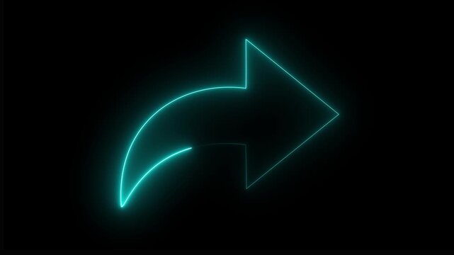 Cyan Glowing neon share icon on the black background. share arrow icon 4k animation. share glowing neon line color arrow.....