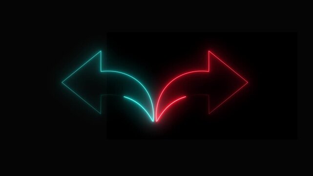 Cyan and Red glowing neon arrows point left right side on a black background