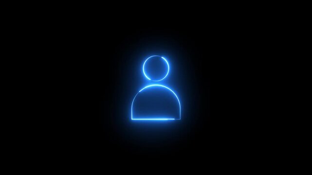 Neon user sign icon animation glowing blue color contact profile people man male head account circle icon sign symbol on black background	