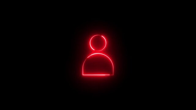 Neon user sign icon animation glowing red color contact profile people man male head account circle icon sign symbol on black background	