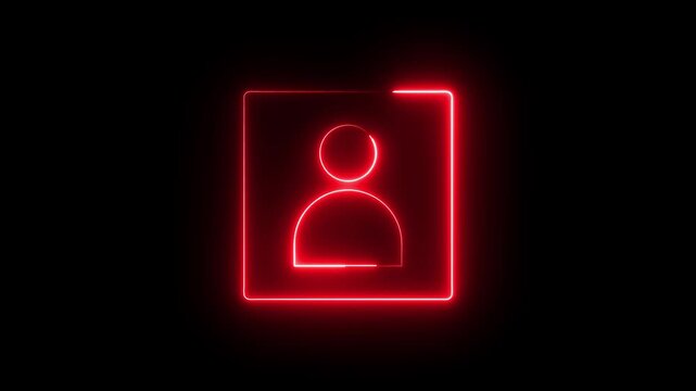 Neon user sign icon animation glowing red color contact profile people man male head account circle icon sign symbol on black background	