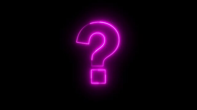 Neon question mark sign icon animation glowing pink color confusion mark quiz punctuation mark education exam sign sign symbol on black background