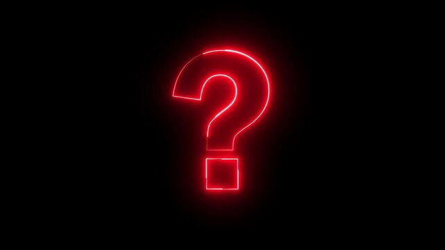 Neon question mark sign icon animation glowing red color confusion mark quiz punctuation mark education exam sign sign symbol on black background
