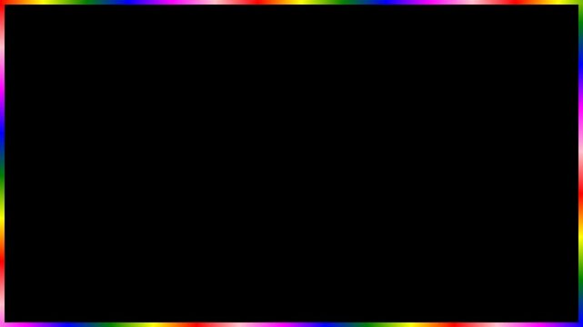 Rainbow overlay frame with a rainbow color gradient shift effect on a black background for video design. Rainbow border frame with a smooth spectral transition.
